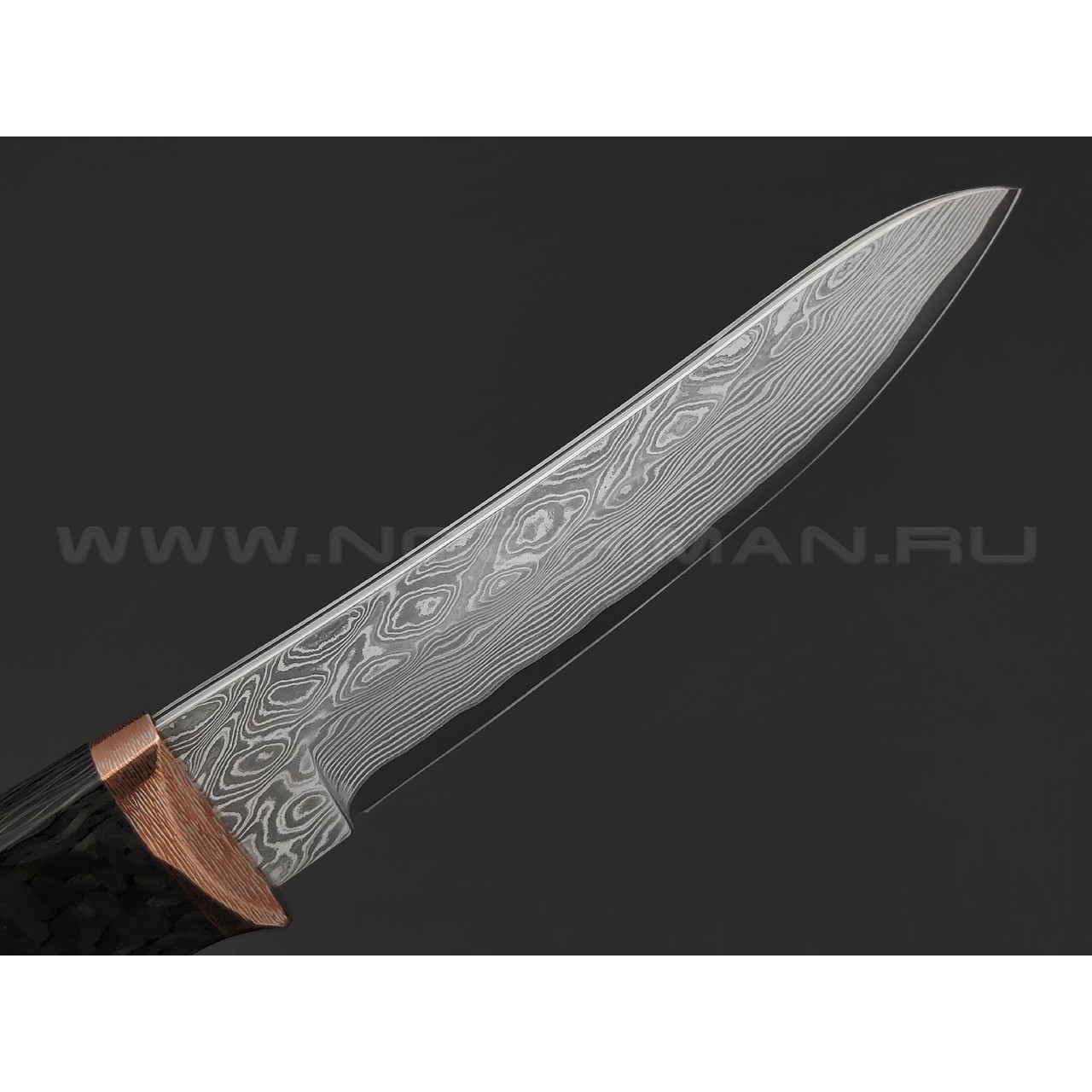 Кузница Васильева нож НЛВ148 ламинат CPM S125V, рукоять Carbon fiber, мокумэ-ганэ, бронза