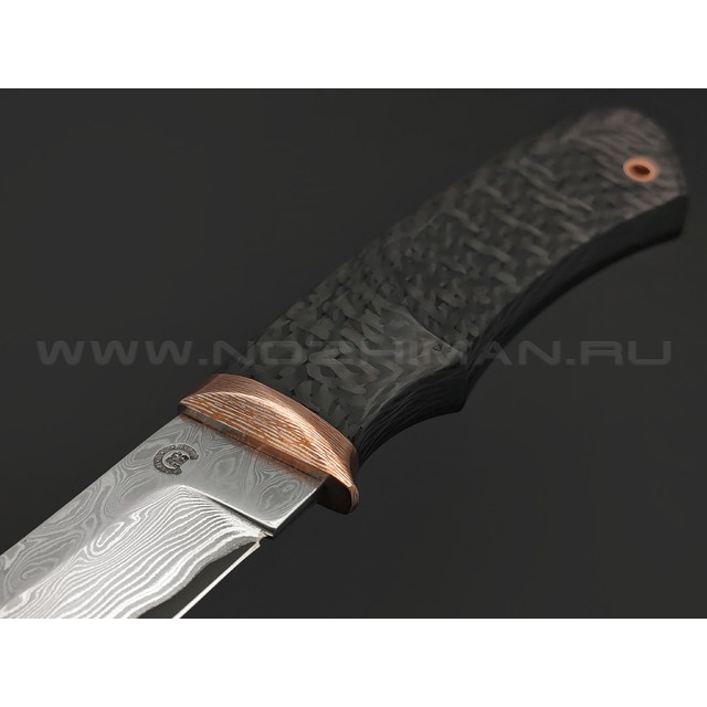 Кузница Васильева нож НЛВ148 ламинат CPM S125V, рукоять Carbon fiber, мокумэ-ганэ, бронза