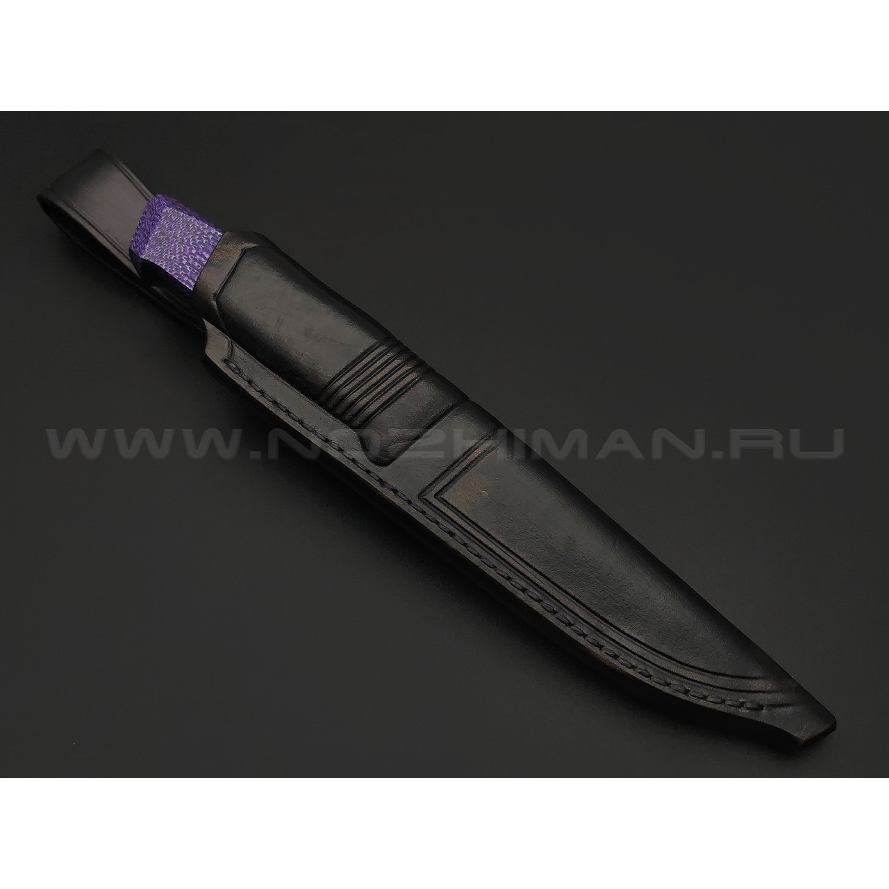 Кузница Васильева нож НЛВ153 ламинат CPM S90V, рукоять Alutex purple twill, мокумэ-ганэ, бронза