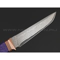 Кузница Васильева нож НЛВ153 ламинат CPM S90V, рукоять Alutex purple twill, мокумэ-ганэ, бронза Кузница Васильева нож НЛВ153 ламинат CPM S90V, рукоять Alutex purple twill, мокумэ-ганэ, бронза