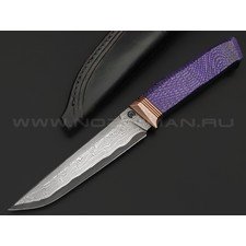 Кузница Васильева нож НЛВ153 ламинат CPM S90V, рукоять Alutex purple twill, мокумэ-ганэ, бронза