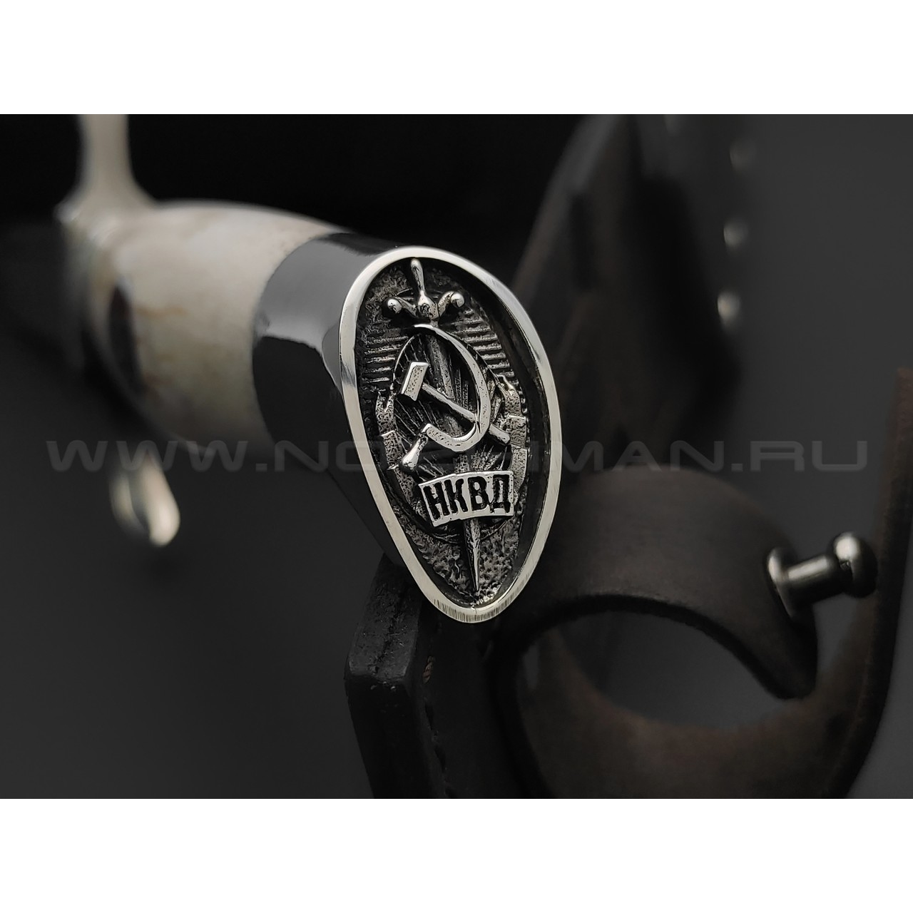 Товарищество Завьялова нож НКВД с красной звездой, сталь K340, рукоять Рог лося, мельхиор