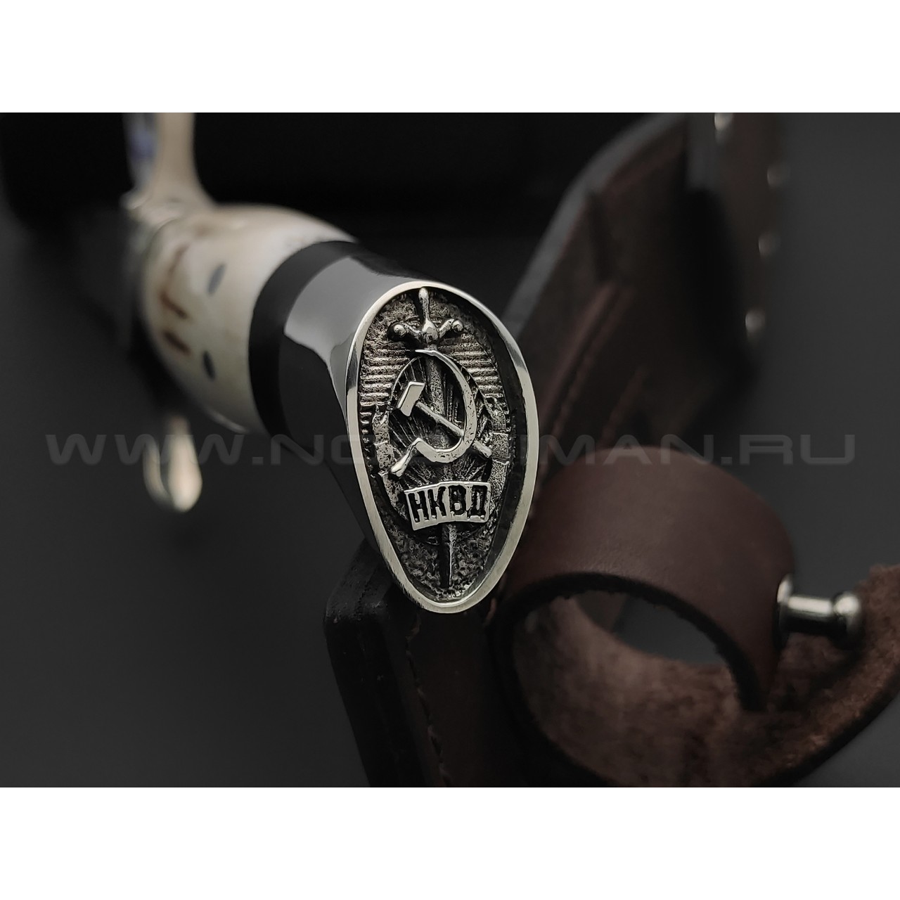 Товарищество Завьялова нож Финка НКВД сталь K340, рукоять Рог лося, штифты, граб, мельхиор