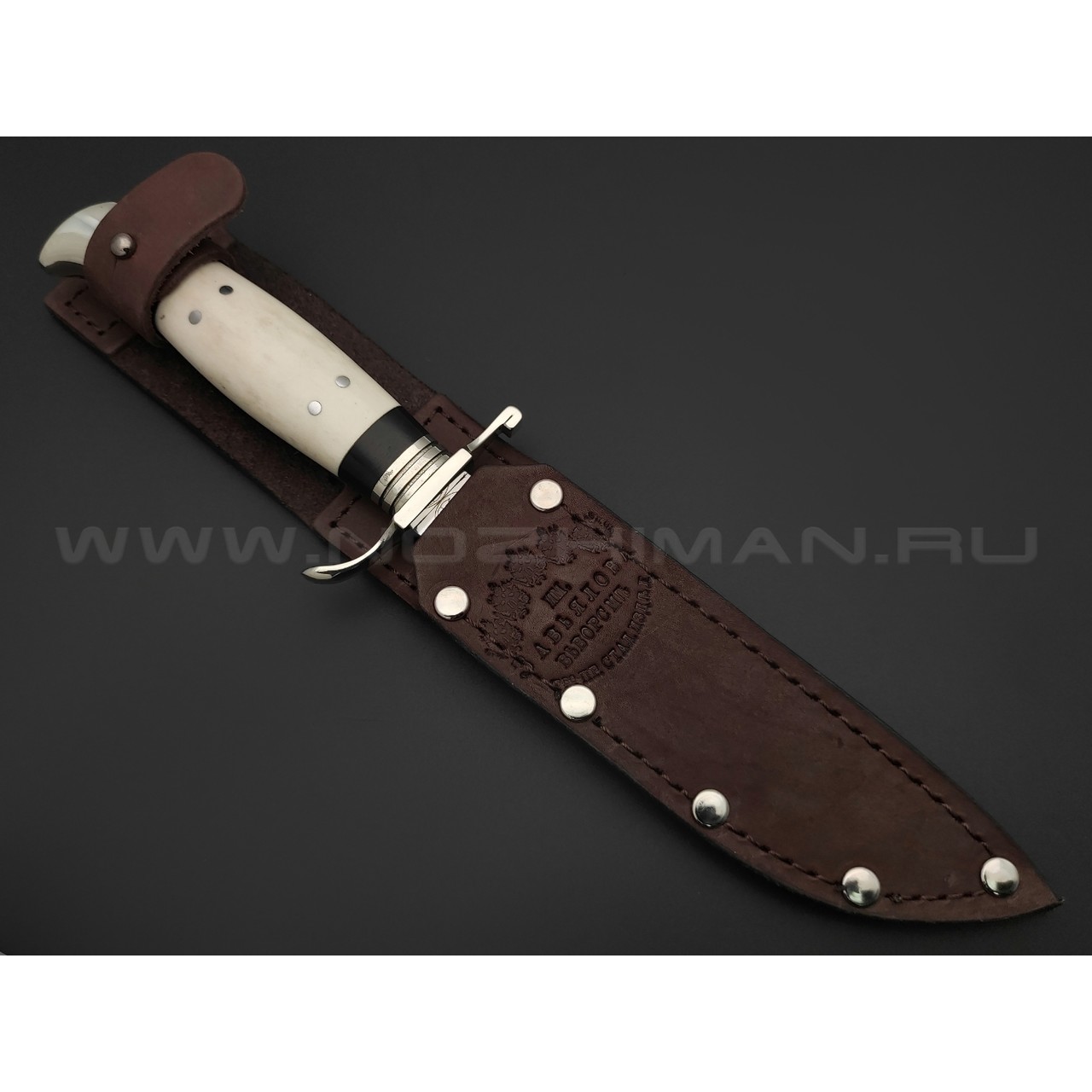 Товарищество Завьялова нож Финка НКВД сталь K340, рукоять Рог лося, штифты, граб, мельхиор