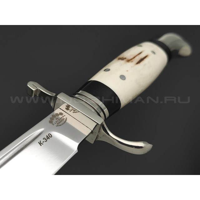 Товарищество Завьялова нож Финка НКВД сталь K340, рукоять Рог лося, штифты, граб, мельхиор