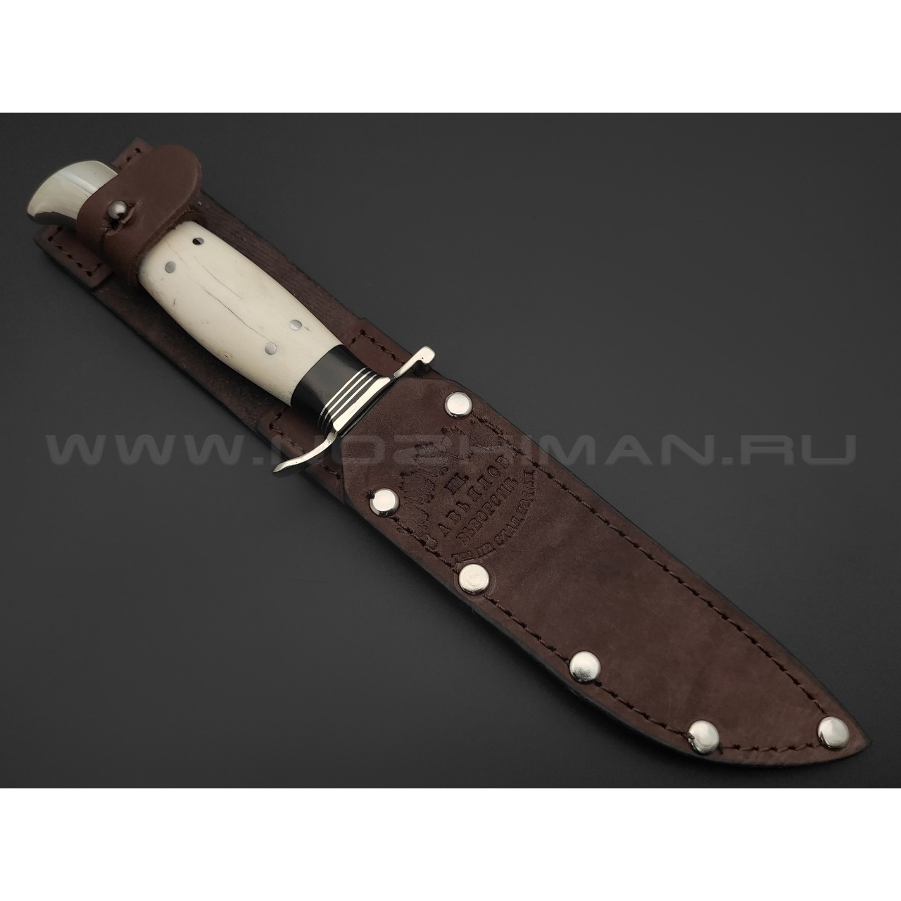 Товарищество Завьялова нож Финка НКВД сталь M390, рукоять Рог лося, штифты, граб, мельхиор