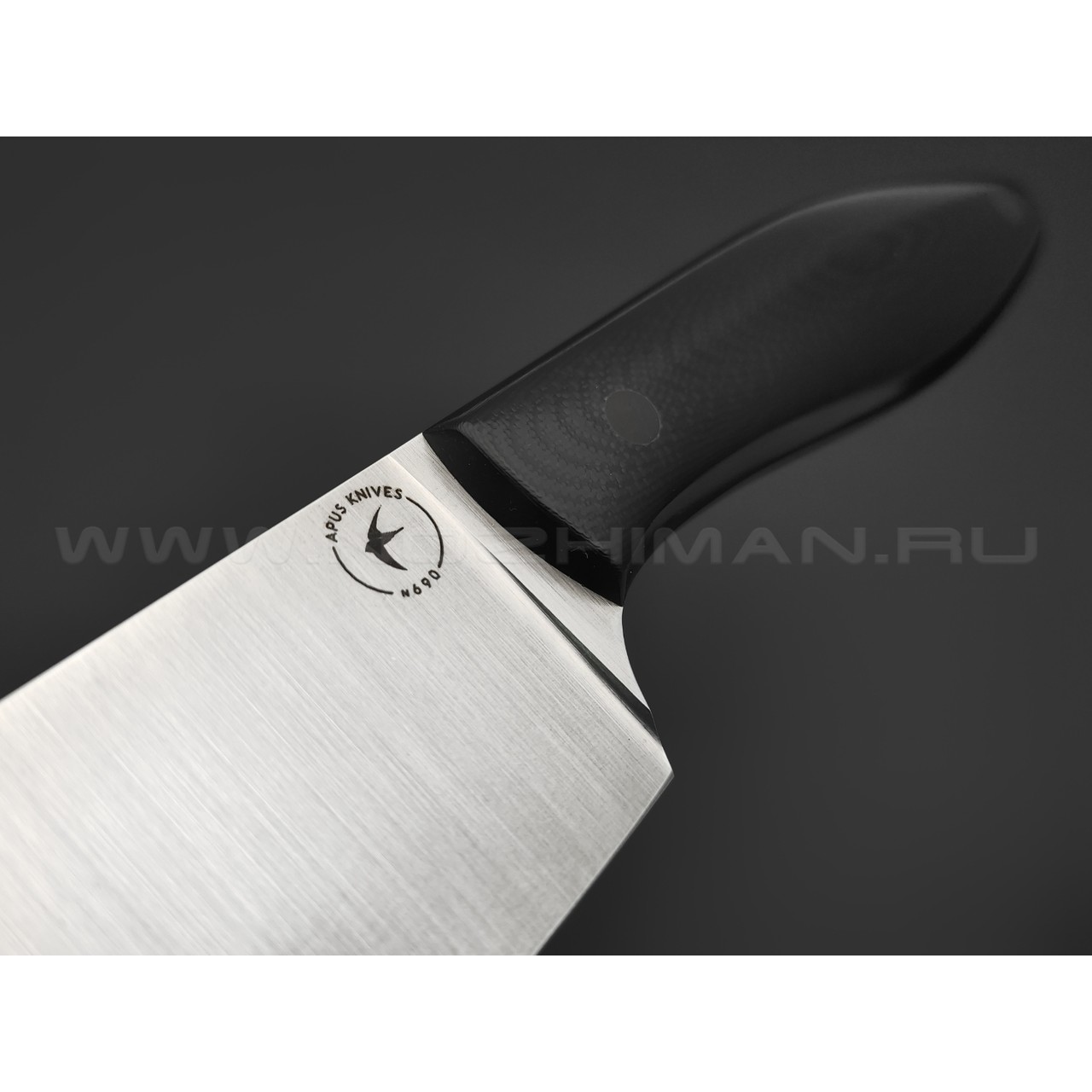 Апус нож Шеф сталь N690, рукоять G10 чёрный, карбон