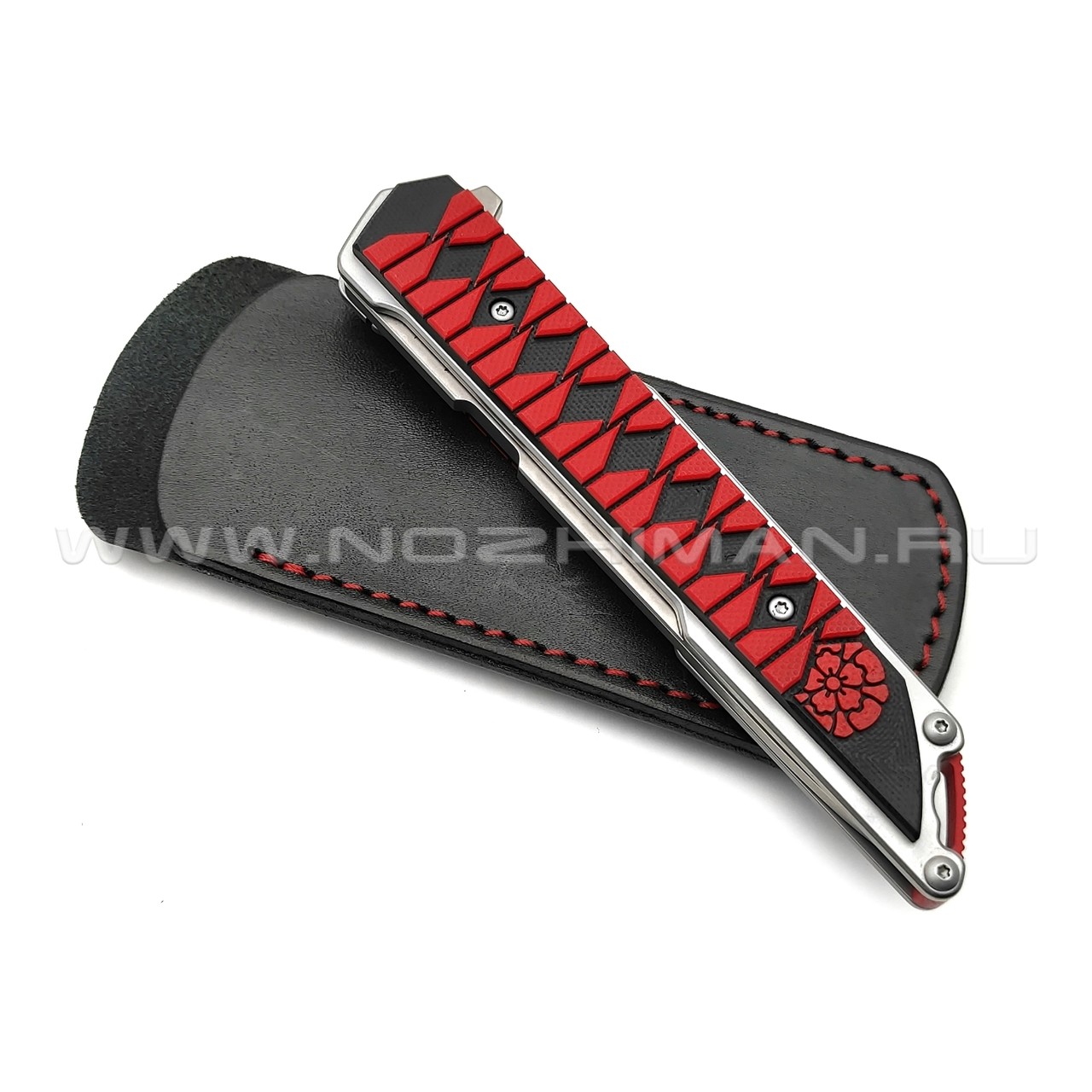 Mr.Blade складной нож Hokku сталь D2 sw, рукоять G10 black & red, кожаный чехол