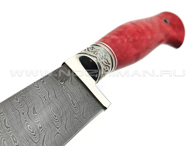 Товарищество Завьялова нож Пчак-Б сталь Дамаск, рукоять Стаб. карельская береза красная, мельхиор