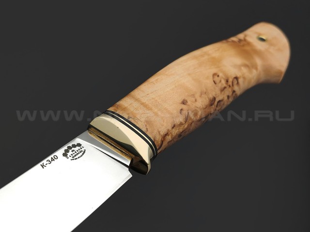 Товарищество Завьялова нож Скинер-М сталь К340, рукоять Карельская береза, латунь