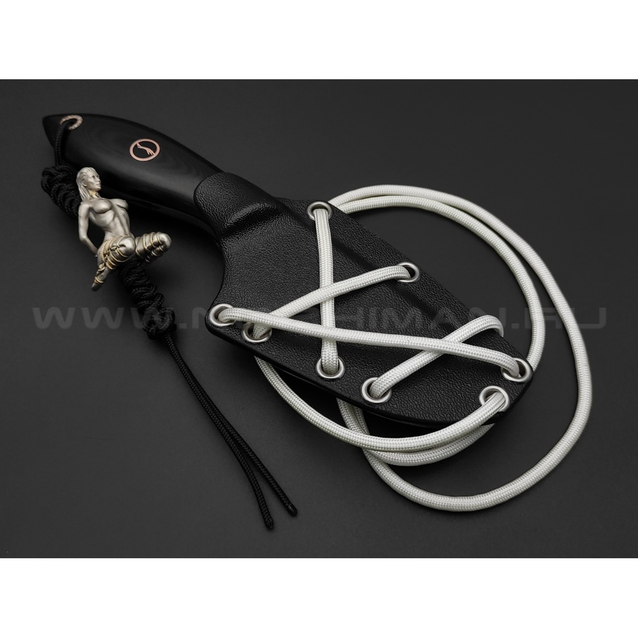 Волчий Век нож МасичЬка Custom Shibari Edition сталь M390 WA Худ.травление, рукоять G10 black, мозаичный пины