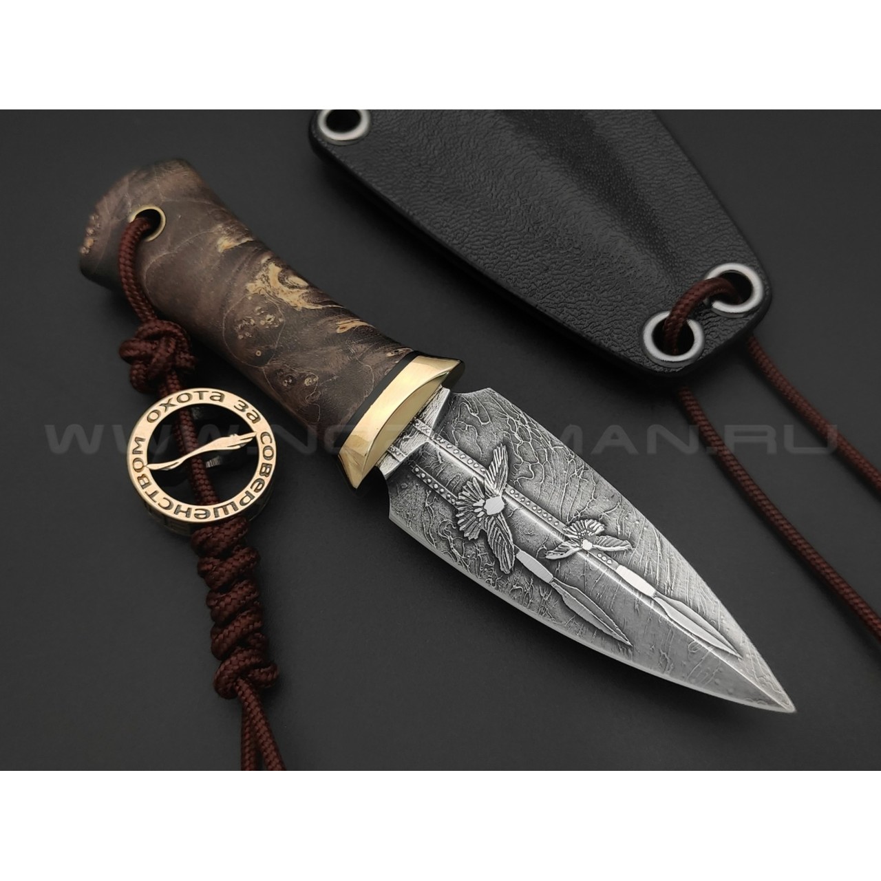 Волчий Век нож Кинжал Custom сталь PGK WA худ.травление, рукоять Стаб. кап клёна, латунь, G10