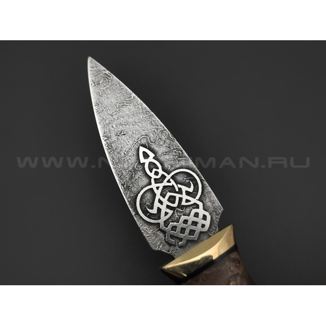 Волчий Век нож Кинжал Custom сталь PGK WA худ.травление, рукоять Стаб. кап клёна, латунь, G10
