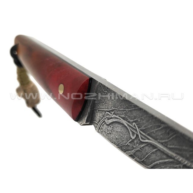 Волчий Век нож Сакура Custom сталь PGK WA худ.травление, рукоять Стаб. карельская береза, G10, латунь