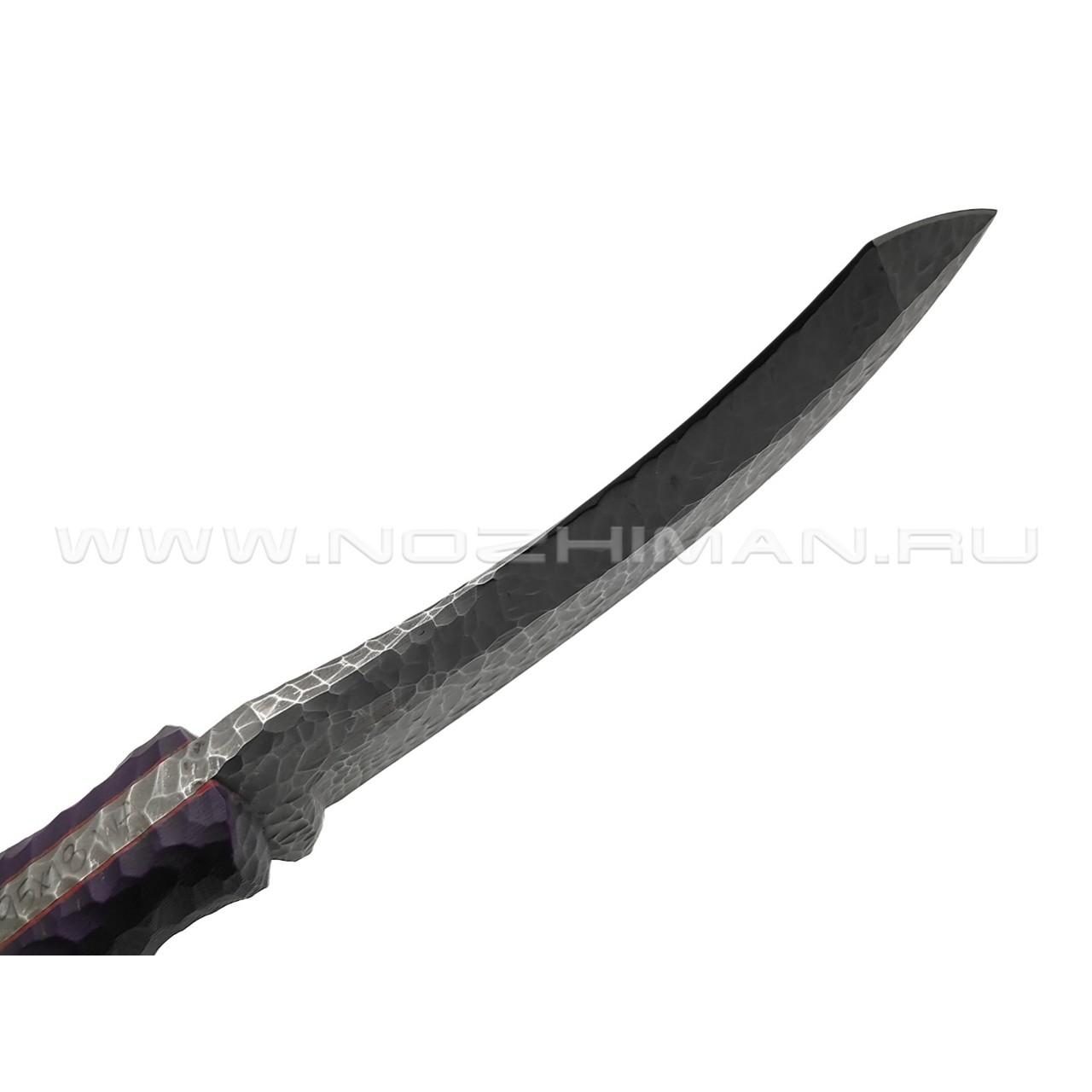 Волчий Век нож Кондрат 12 Custom сталь 95Х18 WA битый камень, обух 6 мм, рукоять G10 black & purple, пины карбон