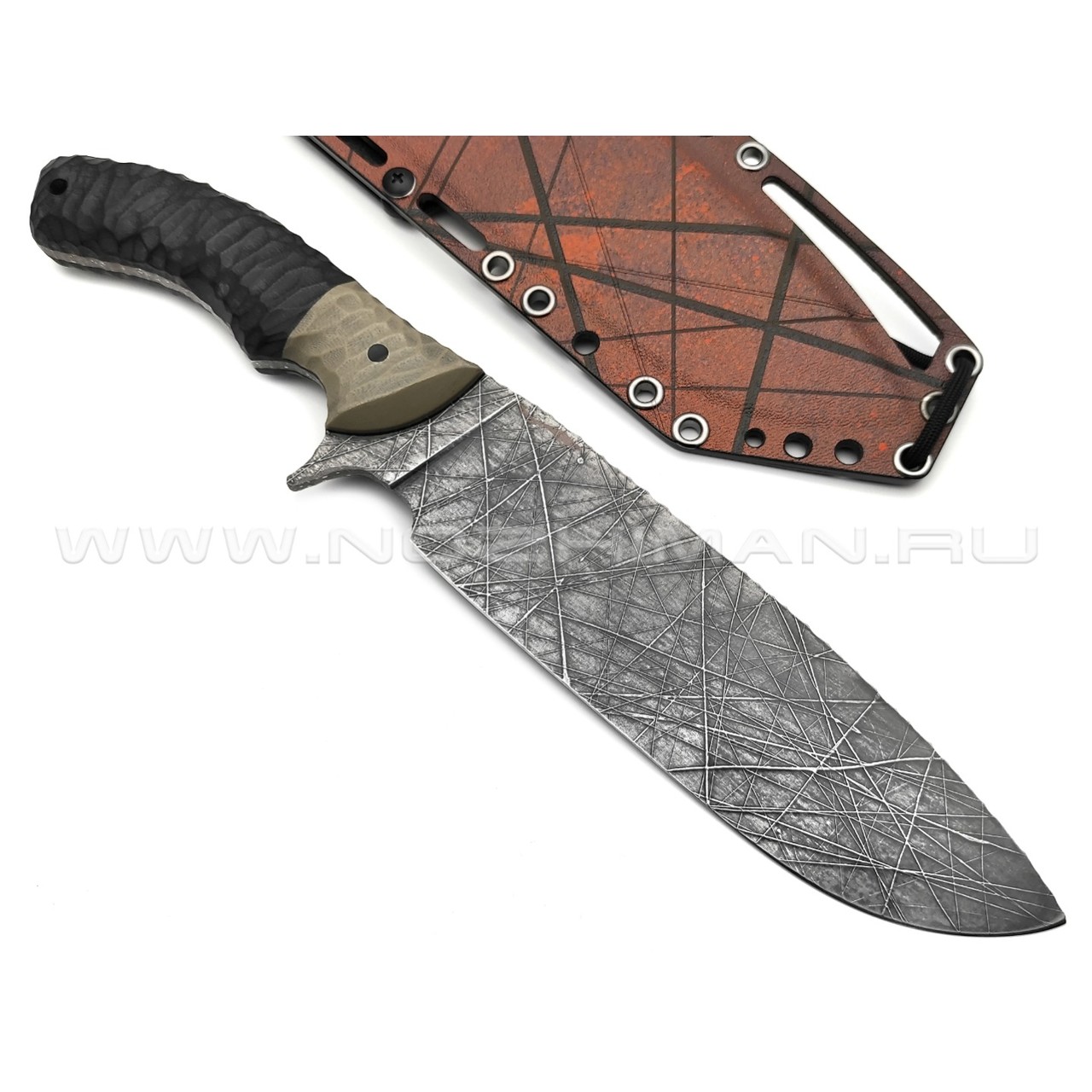 Волчий Век нож Команданте Custom сталь N690 WA хаотик, рукоять G10 black & tan, пины карбон
