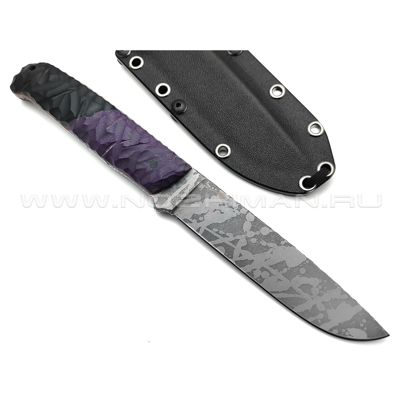Волчий Век нож Wolfkniven Custom сталь 95Х18 WA Camo, обух 6.2 мм, рукоять G10 black & purple, пины карбон