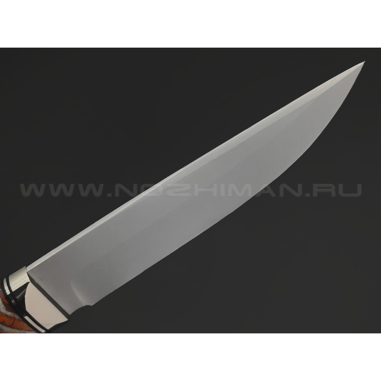 Платонов Д.Г. нож Волк сталь S390, рукоять Стаб. карельская береза, зуб мамонта, мельхиор, G10