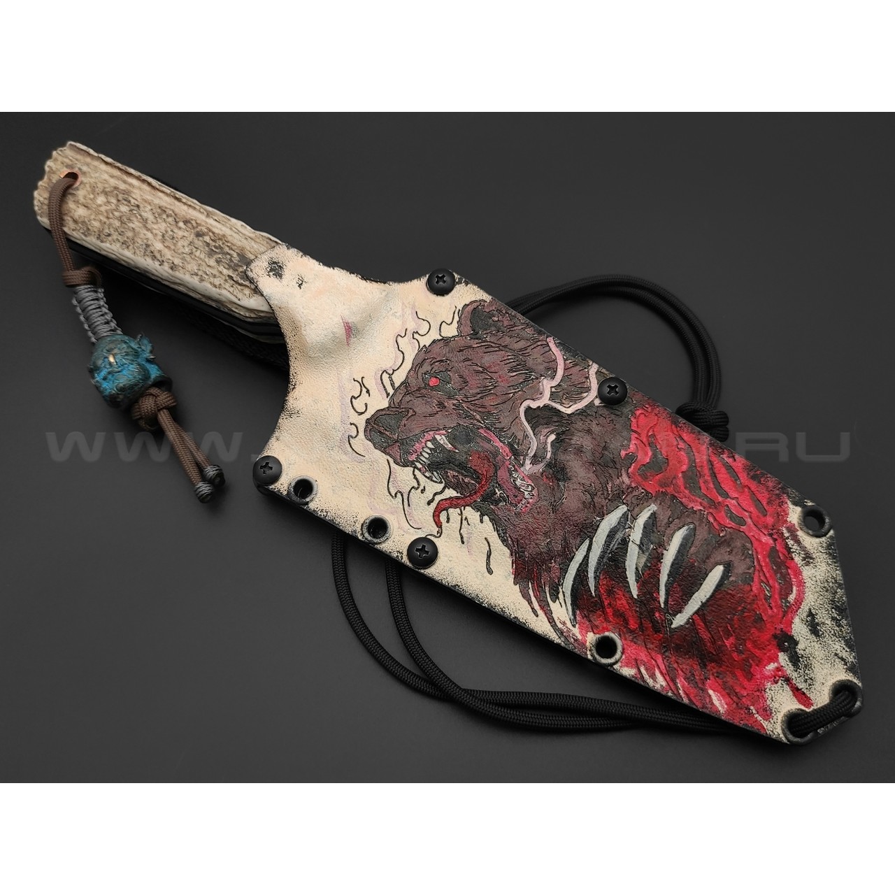 Волчий Век нож Карачун Ork Edition сталь Elmax WA худ.травление, рукоять Рог лося с ручной гравировкой, G10, медь