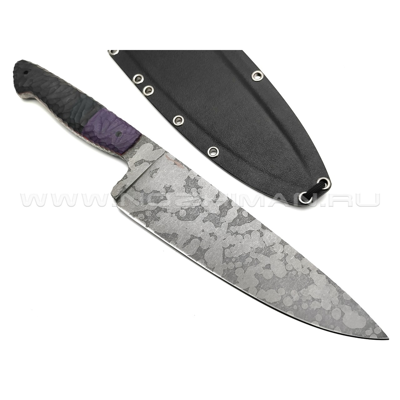 Волчий Век нож Chef Custom сталь 95Х18 WA Camo, обух 6 мм, рукоять G10 black & purple, пины карбон