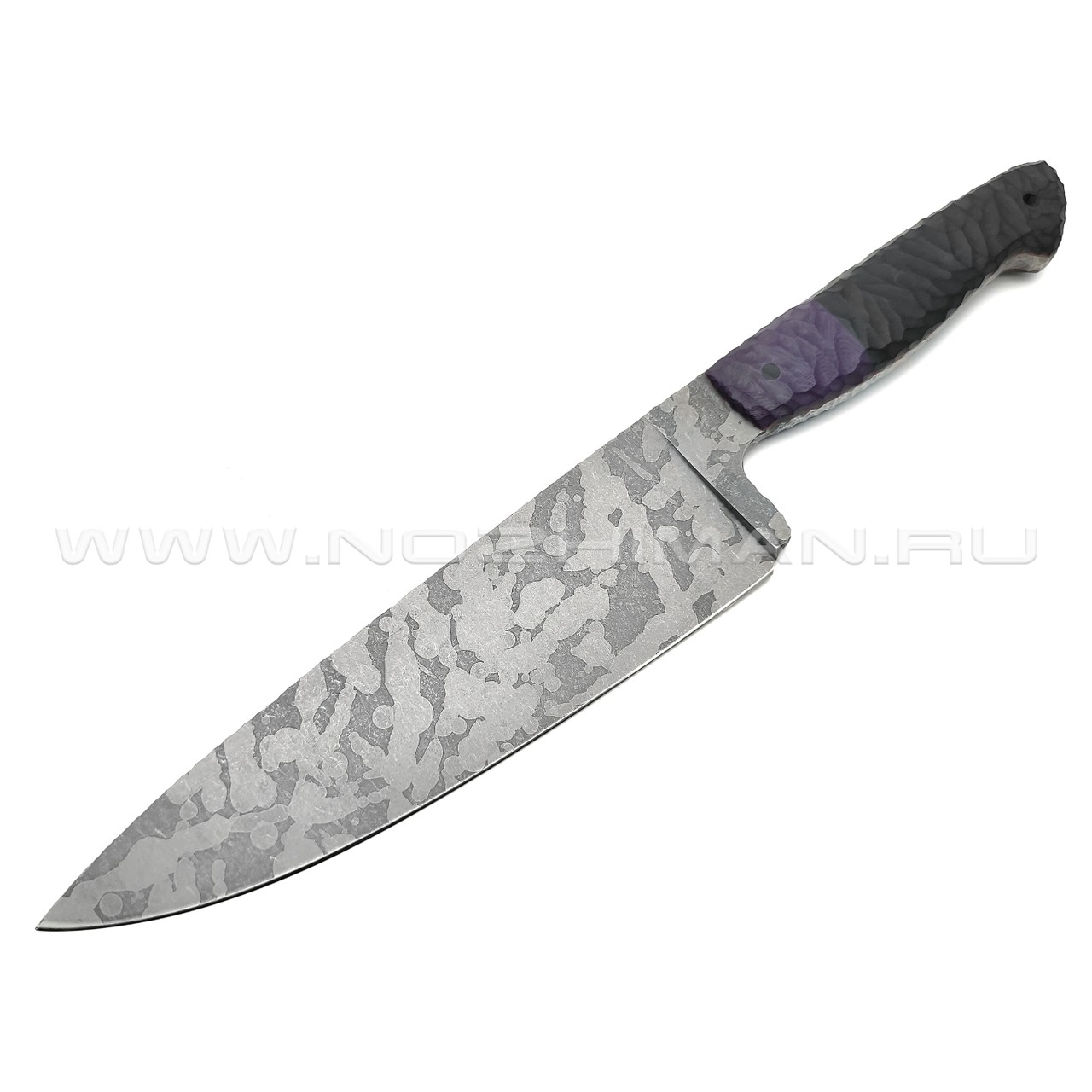 Волчий Век нож Chef Custom сталь 95Х18 WA Camo, обух 6 мм, рукоять G10 black & purple, пины карбон