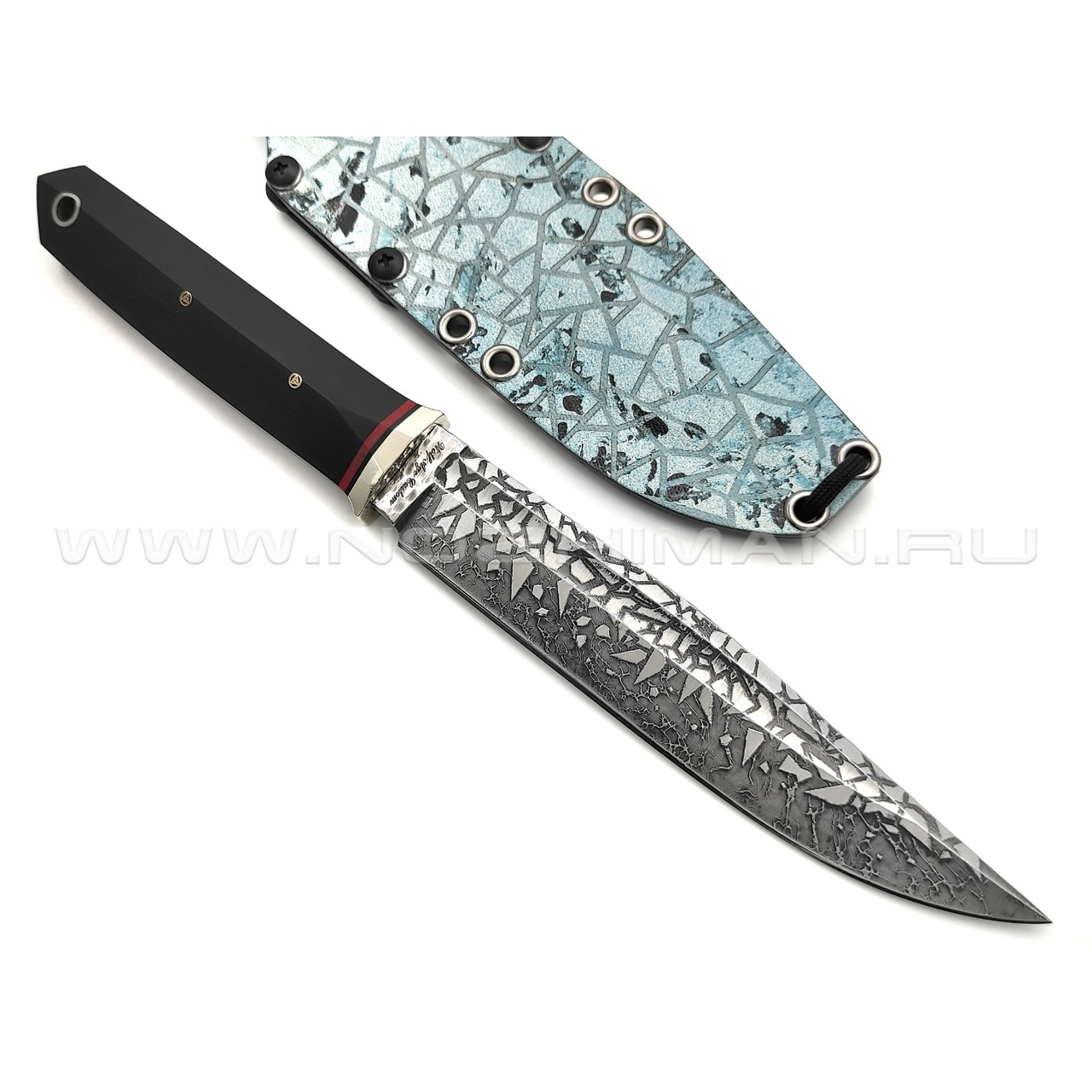 Волчий Век нож Слон Custom сталь 1.4116 WA Худ.травление, обух 6.5 мм, рукоять G10 black & red, мозаичные пины, нейзильбер