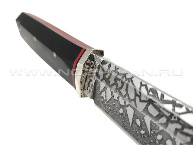 Волчий Век нож Слон Custom сталь 1.4116 WA Худ.травление, обух 6.5 мм, рукоять G10 black & red, мозаичные пины, нейзильбер