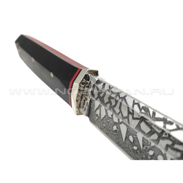 Волчий Век нож Слон Custom сталь 1.4116 WA Худ.травление, обух 6.5 мм, рукоять G10 black & red, мозаичные пины, нейзильбер