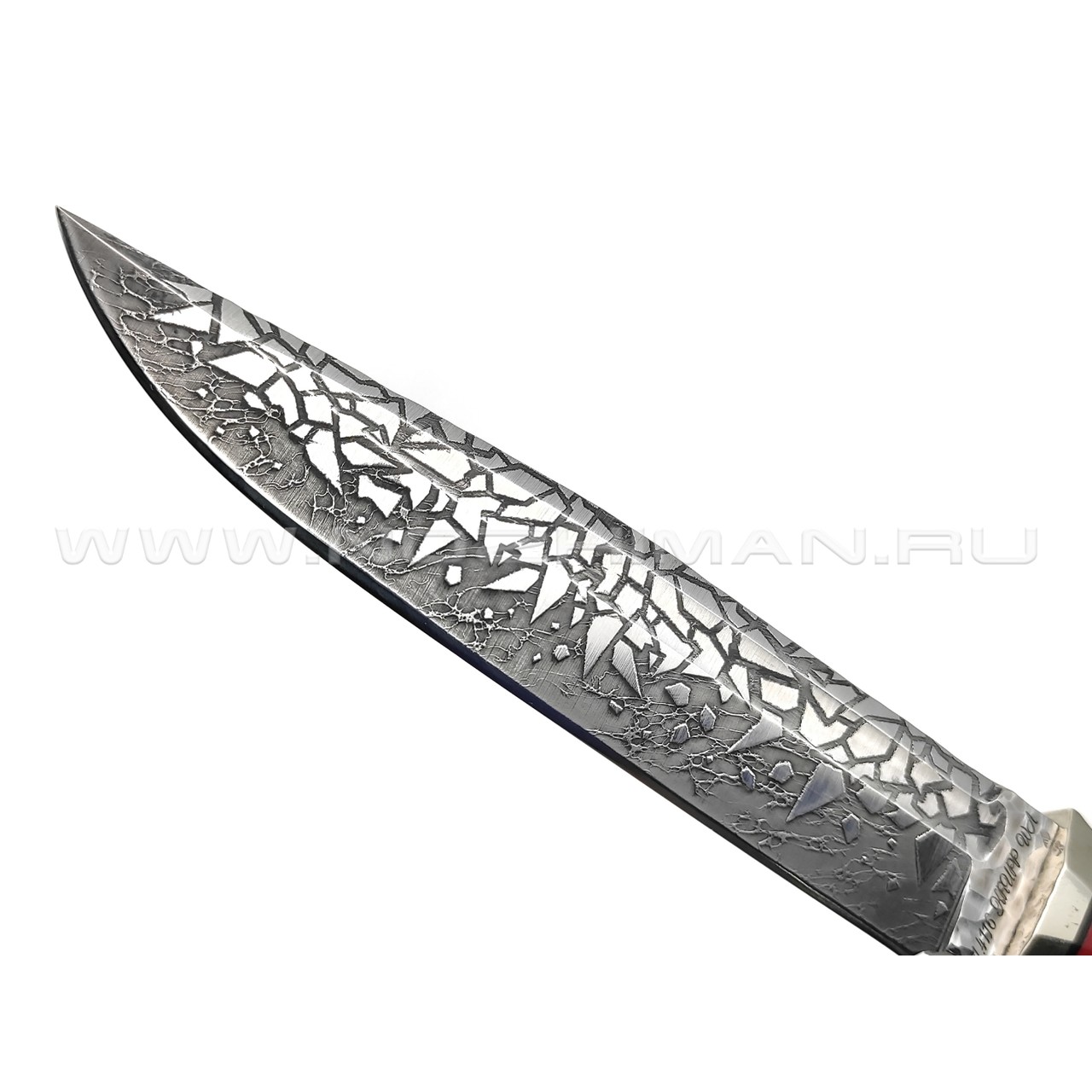 Волчий Век нож Слон Custom сталь 1.4116 WA Худ.травление, обух 6.5 мм, рукоять G10 black & red, мозаичные пины, нейзильбер