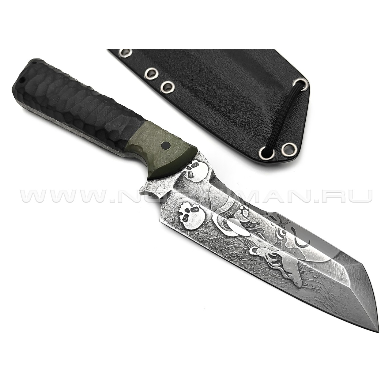Волчий Век нож Карачун Orc Edition сталь 95Х18 WA Худ.травление, рукоять G10 black & green, пины карбон