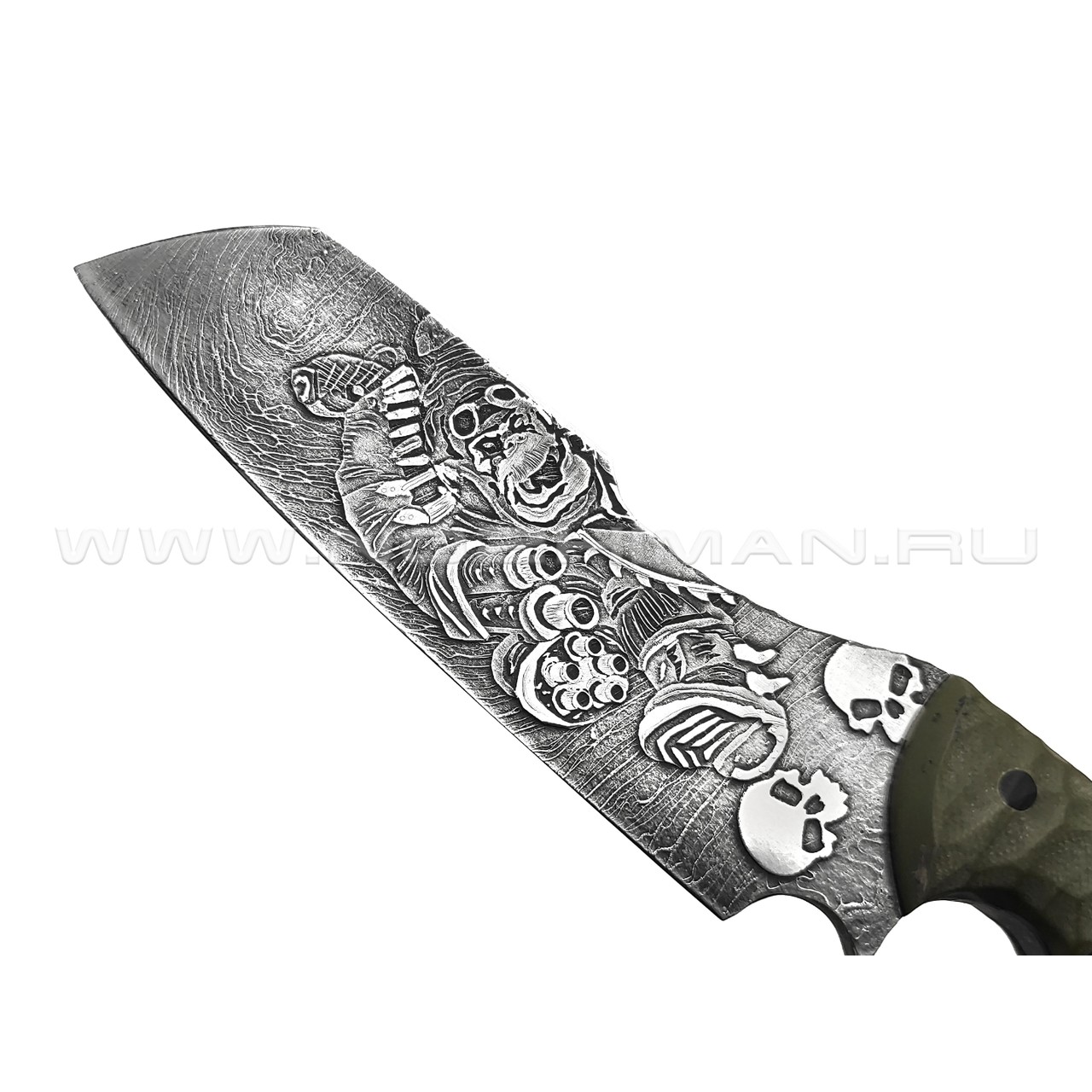 Волчий Век нож Карачун Orc Edition сталь 95Х18 WA Худ.травление, рукоять G10 black & green, пины карбон