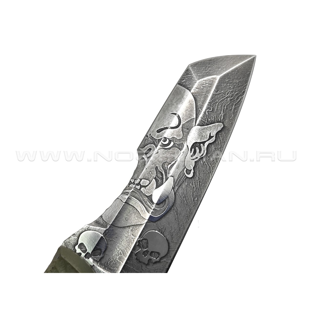 Волчий Век нож Карачун Orc Edition сталь 95Х18 WA Худ.травление, рукоять G10 black & green, пины карбон