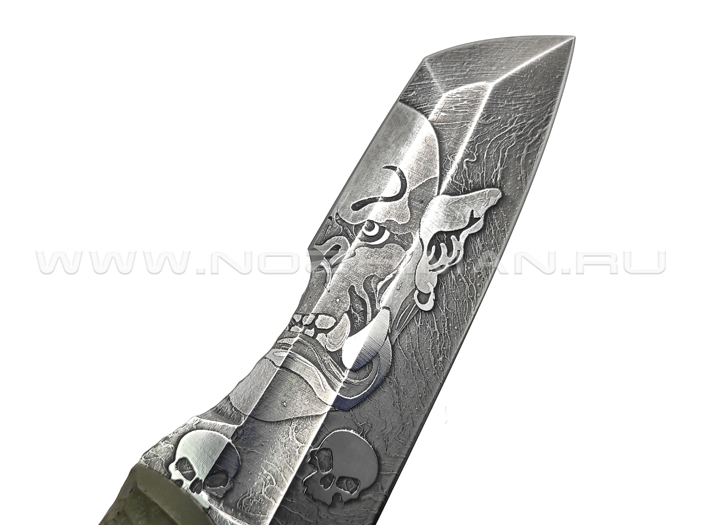 Волчий Век нож Карачун Orc Edition сталь 95Х18 WA Худ.травление, рукоять G10 black & green, пины карбон