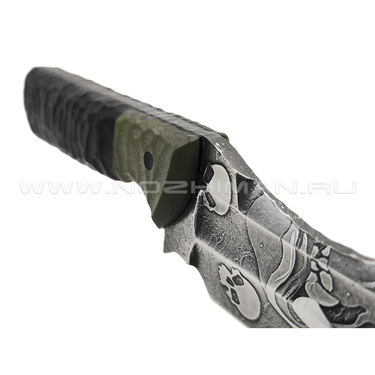 Волчий Век нож Карачун Orc Edition сталь 95Х18 WA Худ.травление, рукоять G10 black & green, пины карбон
