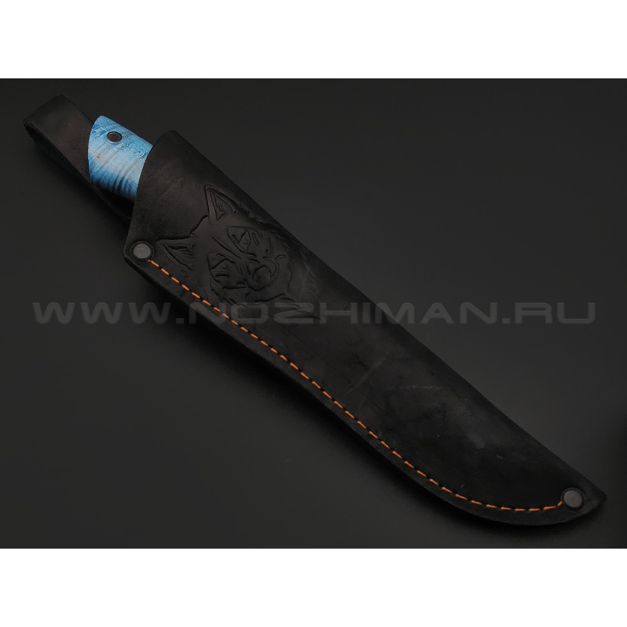 Платонов Д.Г. нож Ласка сталь Aus-10Co, рукоять Стаб. березовый сувель синий