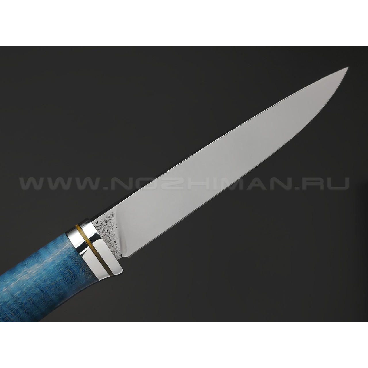 Платонов Д.Г. нож Ласка сталь Aus-10Co, рукоять Стаб. березовый сувель синий