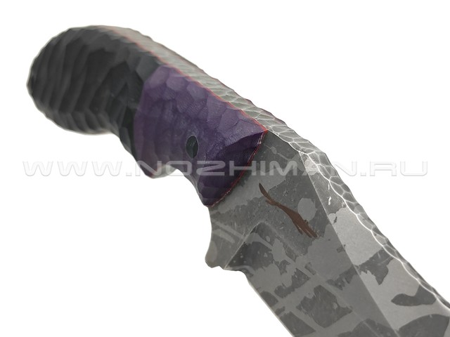 Волчий Век нож Кондрат 12 Custom сталь 95Х18 WA Camo, обух 6.1 мм, рукоять G10 black & purple, пины карбон