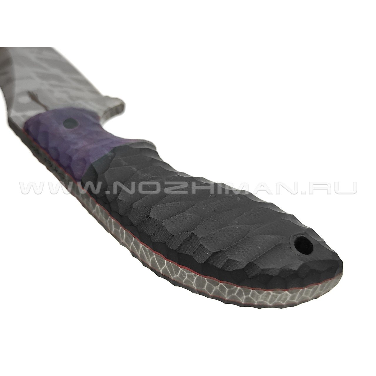 Волчий Век нож Кондрат 12 Custom сталь 95Х18 WA Camo, обух 6.1 мм, рукоять G10 black & purple, пины карбон
