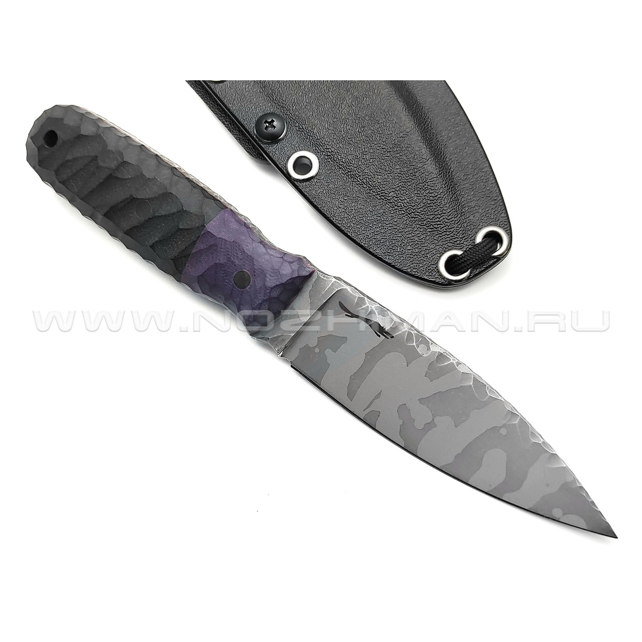 Волчий Век нож Стрела Custom сталь 95Х18 WA Camo, обух 6.2 мм, рукоять G10 black & purple, пины карбон