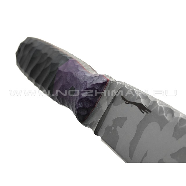 Волчий Век нож Стрела Custom сталь 95Х18 WA Camo, обух 6.2 мм, рукоять G10 black & purple, пины карбон