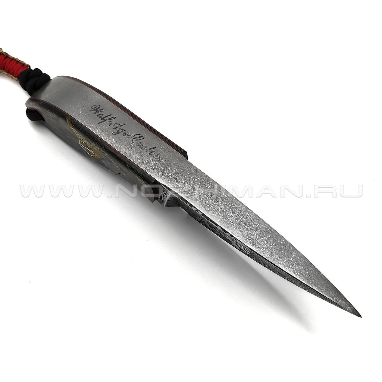 Волчий Век нож Масичка Brutal Custom сталь D2 WA Худ.травление, обух 16.2 мм, рукоять Карбоновая мозайка
