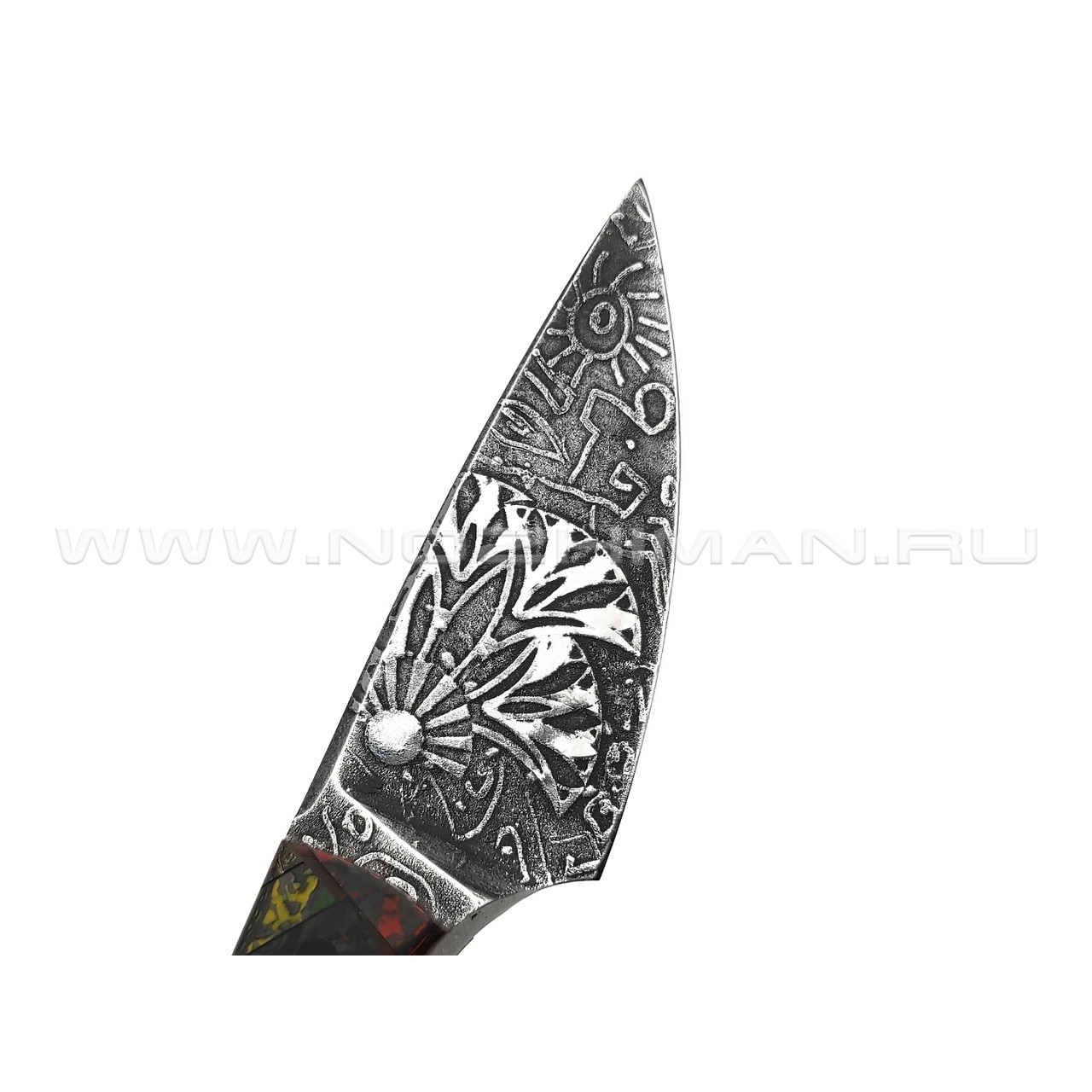 Волчий Век нож Масичка Brutal Custom сталь D2 WA Худ.травление, обух 16.2 мм, рукоять Карбоновая мозайка