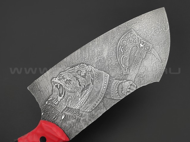 Волчий Век нож Бугай Custom сталь 95Х18 WA Худ.травление, рукоять G10 black & red, медный пин, пины карбон