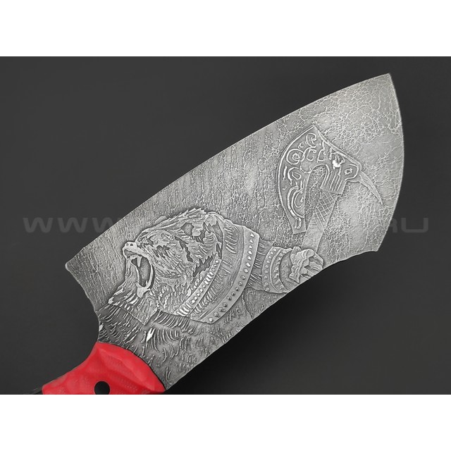 Волчий Век нож Бугай Custom сталь 95Х18 WA Худ.травление, рукоять G10 black & red, медный пин, пины карбон