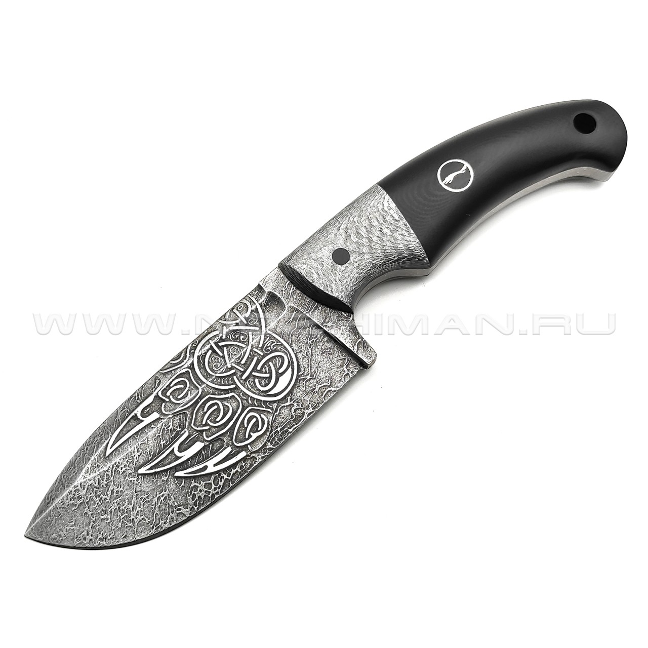 Волчий Век нож Шихан 2.0 Custom сталь PGK WA худ.травление, рукоять Silver twill, G10 black, мозаичный и карбоновые пины