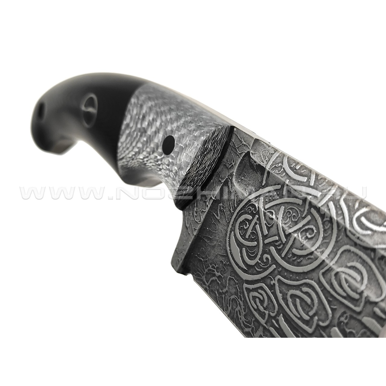 Волчий Век нож Шихан 2.0 Custom сталь PGK WA худ.травление, рукоять Silver twill, G10 black, мозаичный и карбоновые пины