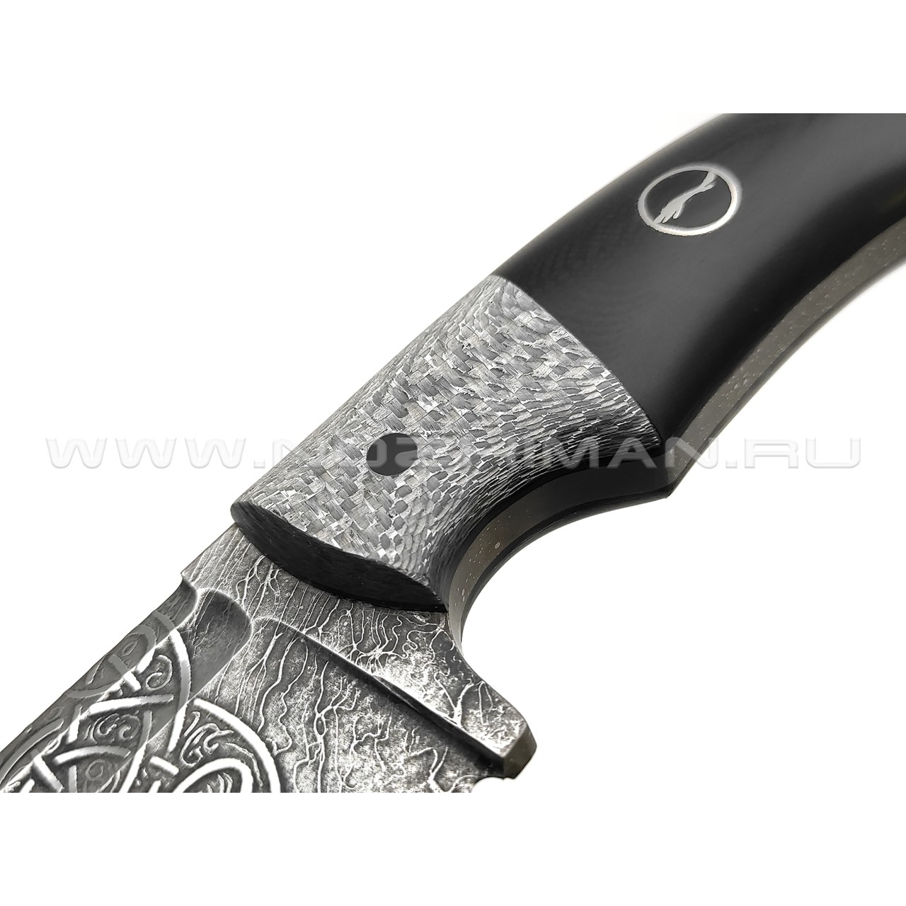 Волчий Век нож Шихан 2.0 Custom сталь PGK WA худ.травление, рукоять Silver twill, G10 black, мозаичный и карбоновые пины