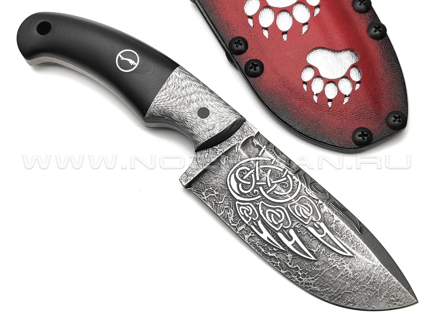 Волчий Век нож Шихан 2.0 Custom сталь PGK WA худ.травление, рукоять Silver twill, G10 black, мозаичный и карбоновые пины
