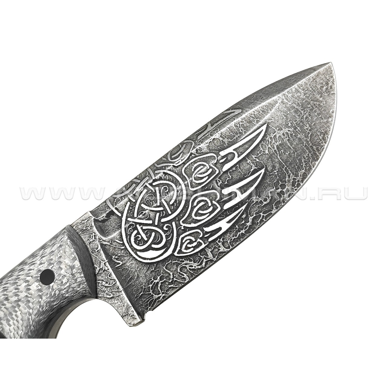 Волчий Век нож Шихан 2.0 Custom сталь PGK WA худ.травление, рукоять Silver twill, G10 black, мозаичный и карбоновые пины