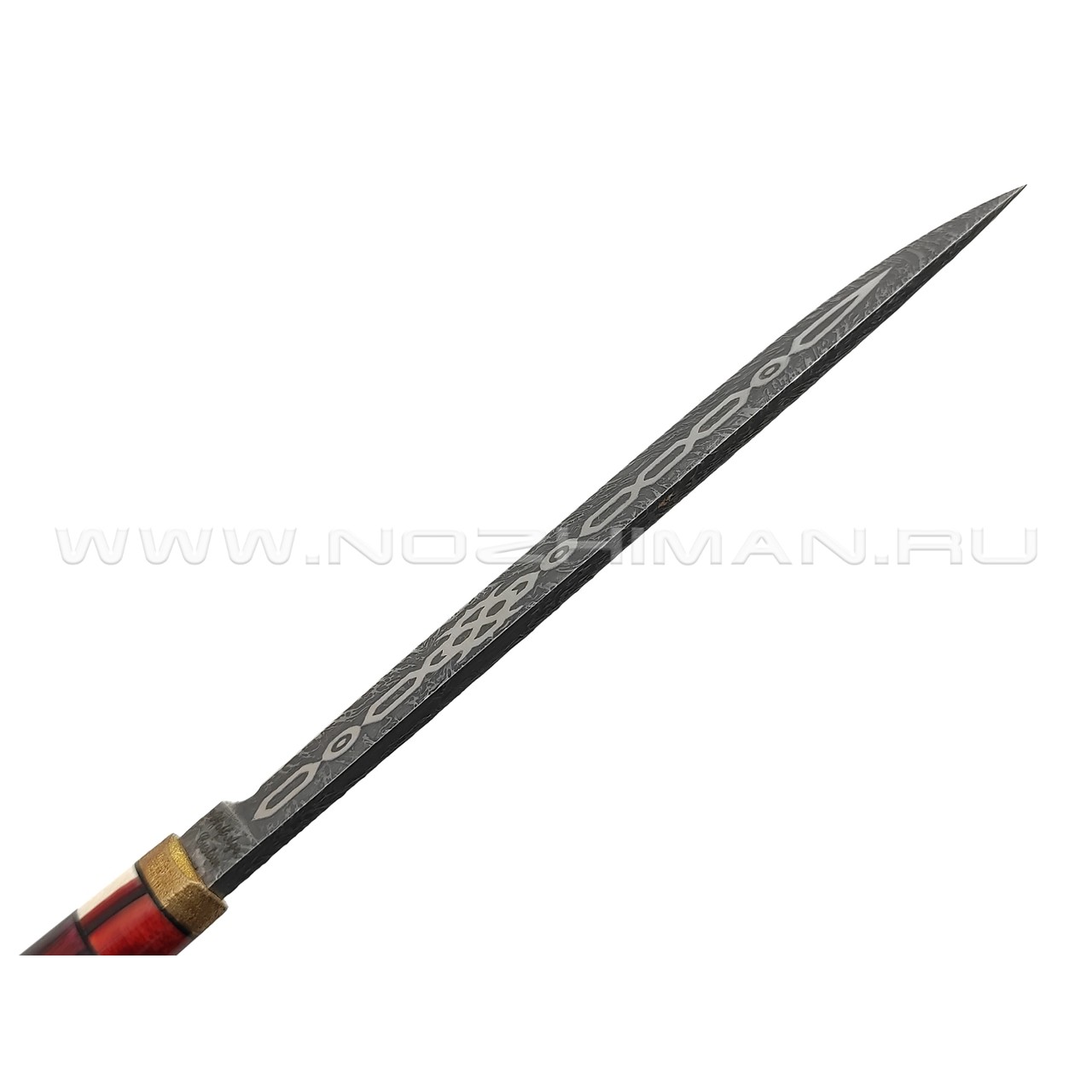 Волчий Век нож Тезис Custom сталь S125V WA Худ.травление, рукоять Стаб. клён, бивень мамонта, латунь, G10